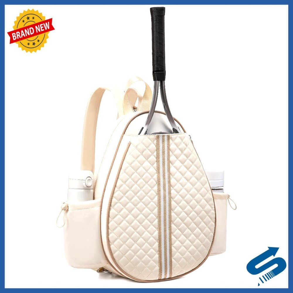 Quilted Tennis Sling Backpack, Water-Resistant Racket Bag with Wet Compartment